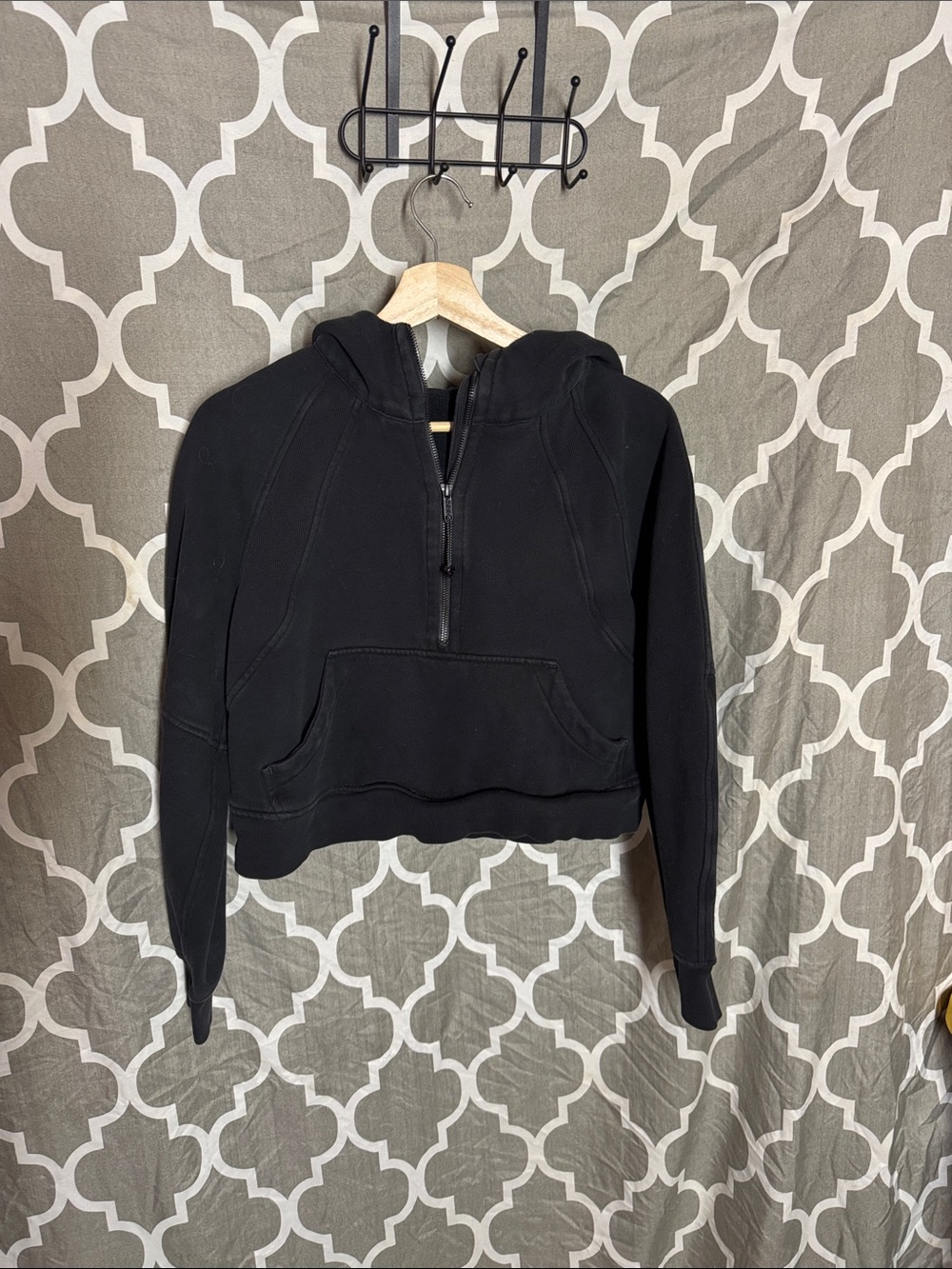 Black Half-Zip Hooded Crop Sweatshirt - Women
